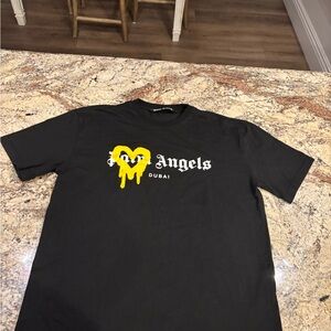 Palm Angels Black T-Shirt with Yellow Heart